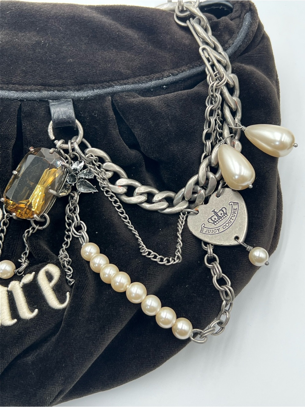 Vintage Juicy Couture Black Velour Love G&P Slouchy Hobo Bag Y2K McBling Rare - Picture 4 of 15